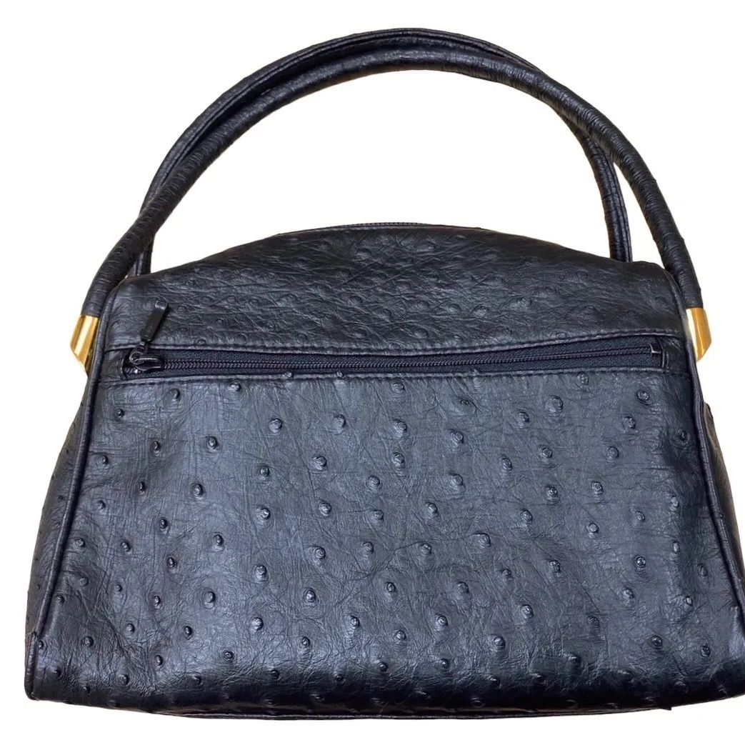美品】オーストリッチ OSTRICH 高級革 ハンドバッグ 黒 ブラック