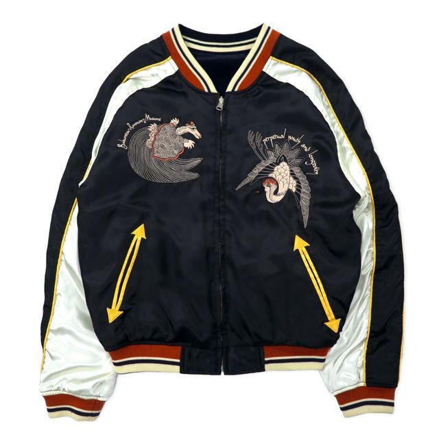 爆裂爛漫娘 TEDMANリバーシブル スカジャン 別珍 和柄 ネイビー テッドマン/爆裂爛漫娘リバーシブルスカジャン別珍/サテン