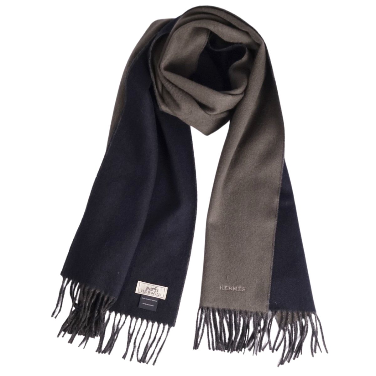 極美品] HERMES ブラック カシミヤ ストール フリンジ 極美品] HERMES