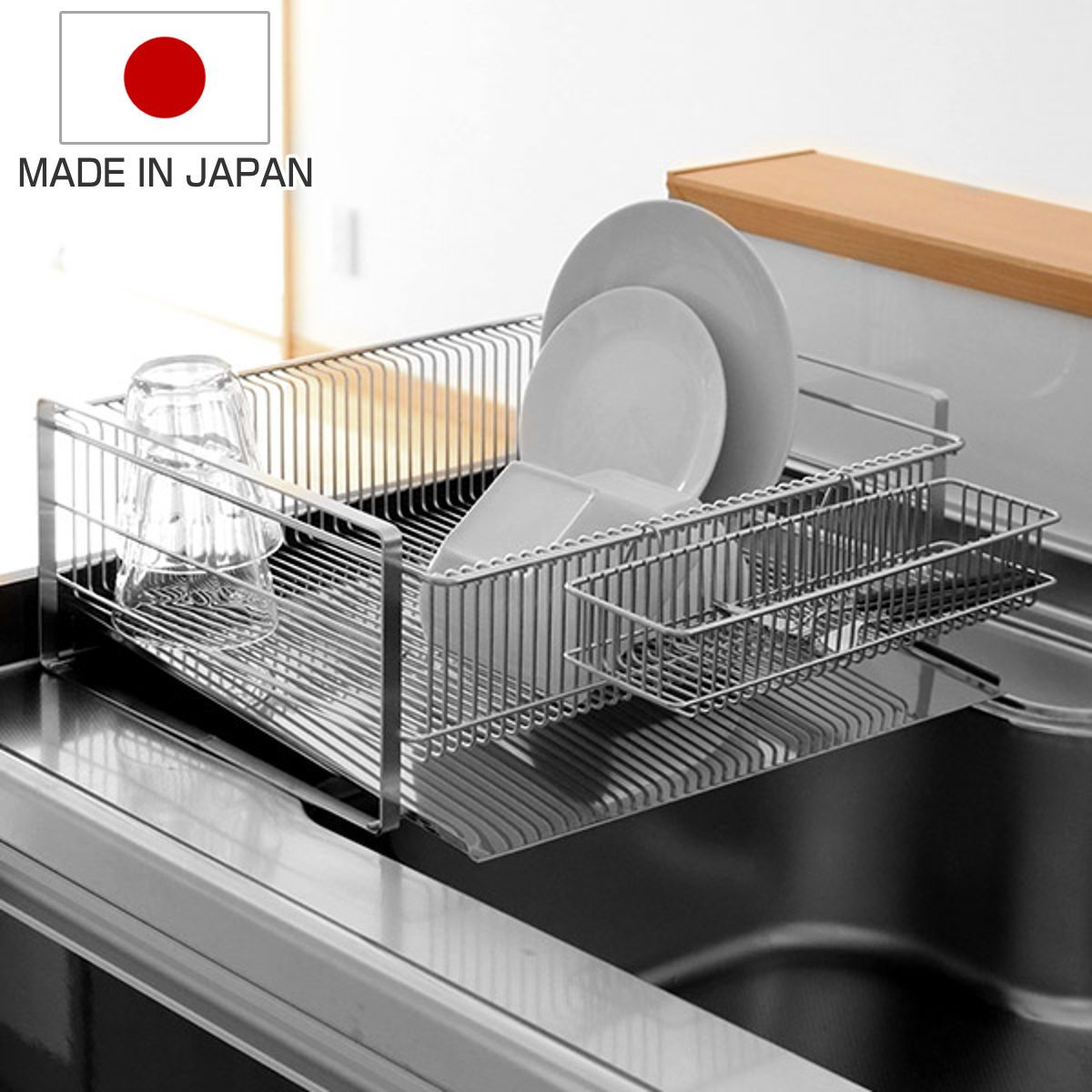 水切りラック TSUBAME 水切りラック 箸置き付 縦置き ワイド ステンレス 燕三条 カトラリーポケット付き 水切りかご 水切りカゴ 水きりラック 水切りバスケット ディッシュラック ステンレス製水切りカゴ