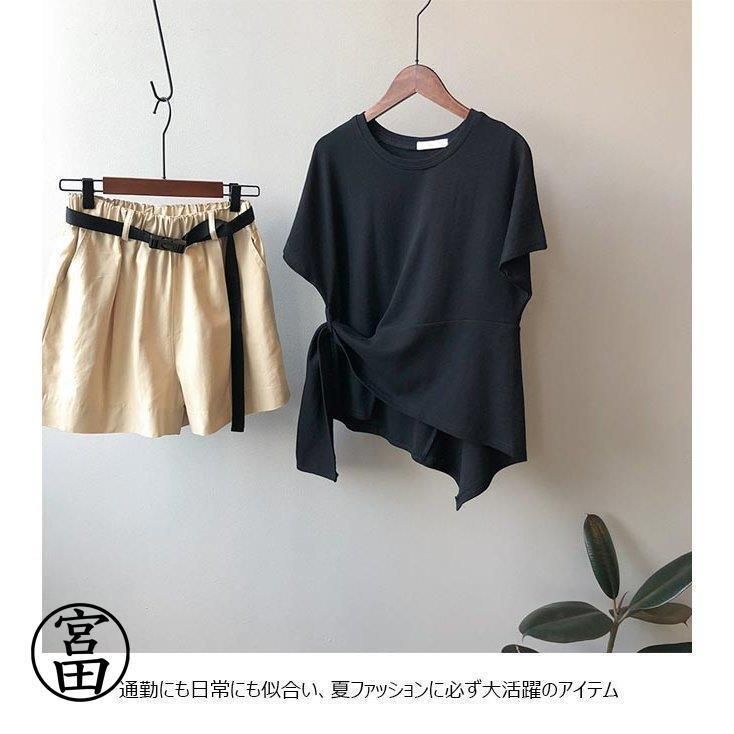 Tシャツ 夏 レディース 半袖Tシャツ ユニックデザイン ゆったりTシャツ 半袖 カットソー 不規則裾 サマーTシャツ 白 無地Tシャツ クルーネック Tシャツ 夏 レディース 半袖Tシャツ ユニックデザイン ゆったりT