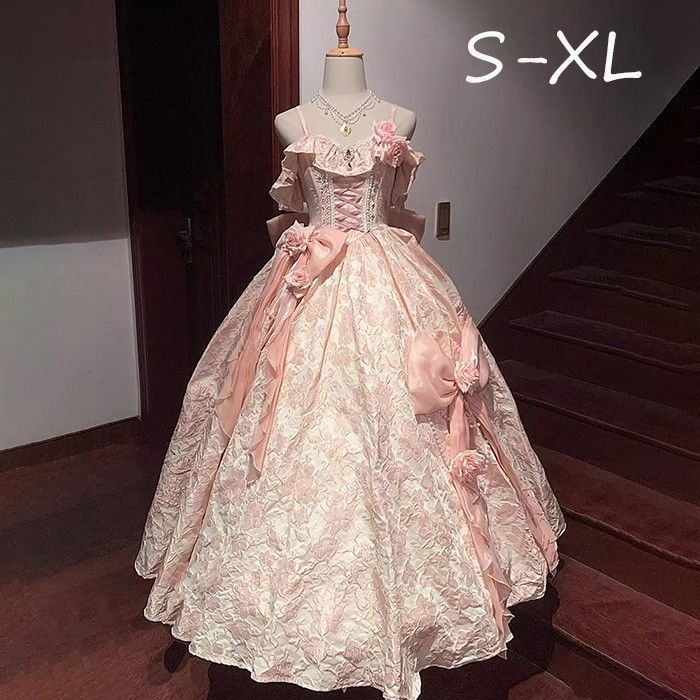 ワンピース ロリータ Lolita ドレス ピンクリボン プリンセス イブニングドレス お嬢様 フォーマル パーティー 花嫁 ドレス 華やか 成人式