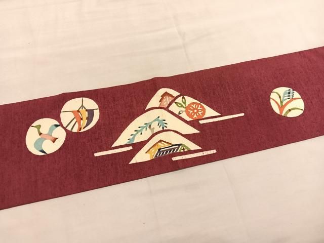 平和屋着物○九寸名古屋帯 作家物 紬地 型染め 重山花蝶丸文 正絹 逸品  