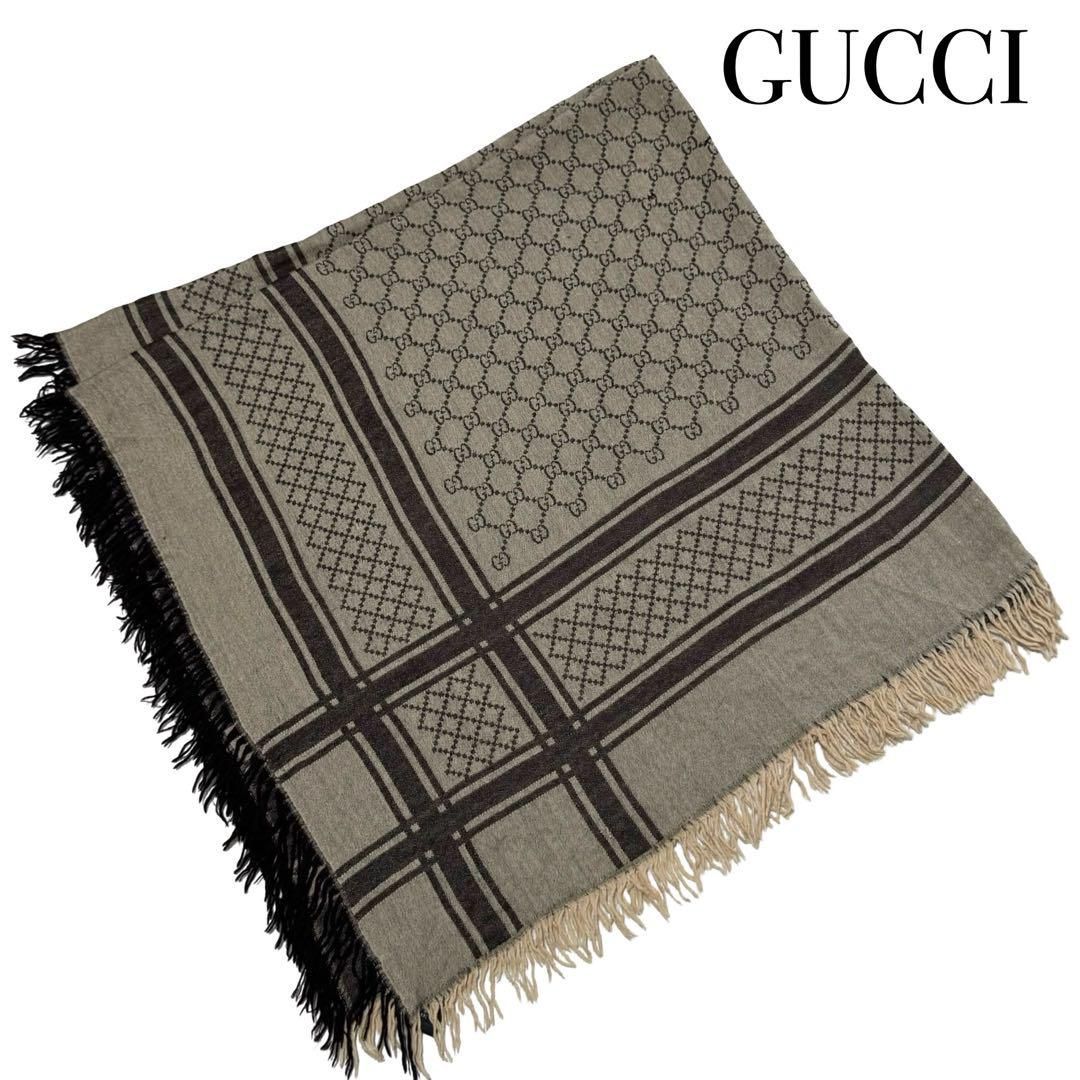 GUCCI グッチ GG柄 ウール マフラー 総柄 ブラウン系 GUCCI グッチ ストール ウール シルク GG柄 ショール 薄手