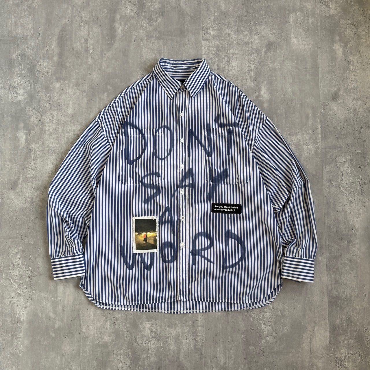 guernika ゲルニカ フォトパッチ 落書きデザイン オーバーサイズストライプシャツ Fサイズ 18A-SHL095-RF