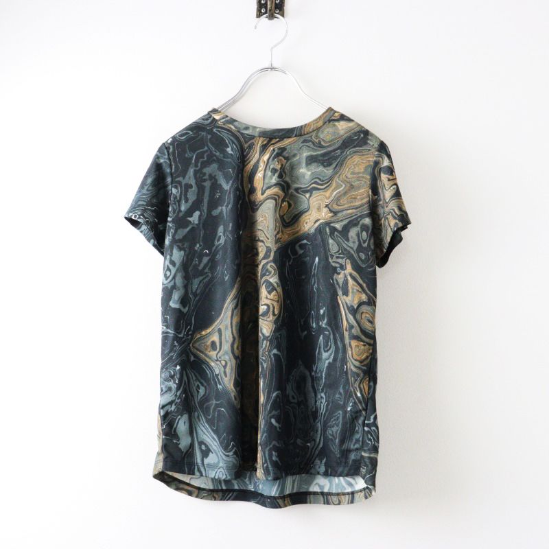 パドゥパレイユ pas deux pareils KYOTO MARBLE マーブル 総柄Tシャツ F|ブルーグレー カットソー 半袖 トップス 2400014547160