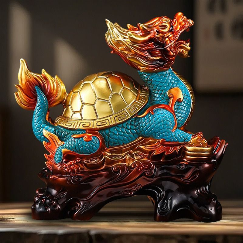亀　置物 龍亀 龍 ドラゴン 亀 置物 オブジェ ブルー 青 運気アップ 風水