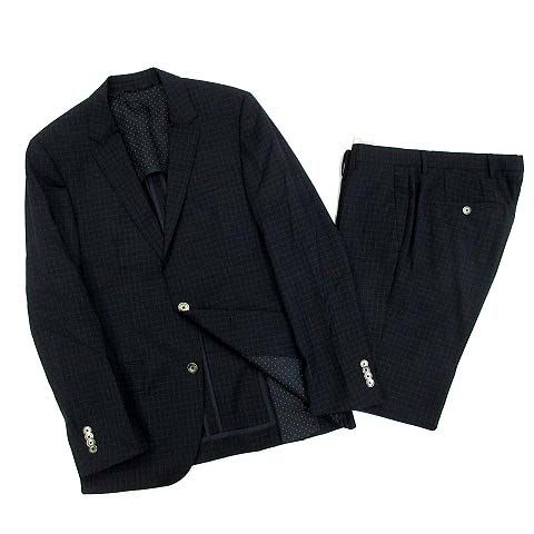 ヒューゴボス HUGO BOSS ウィンドウペンチェック スーツ セット 2B ジャケット パンツ 44 紺 ネイビー 10179469