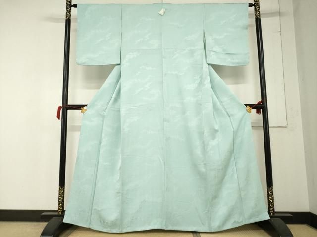 平和屋着物●上質な色無地 道長地紋 秘色色 正絹 AABB7927ck