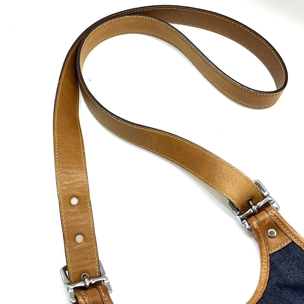 〇 COACH コーチ デニム×レザー 斜めがけショルダーバッグ B3K
