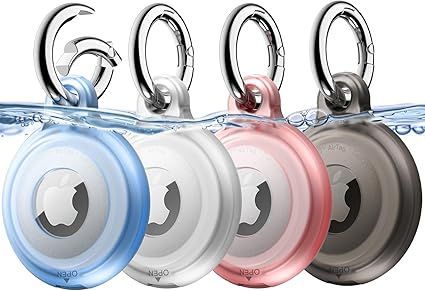 JEDirect 4枚セット AirTag 用 防水ケース キーチェーン付き 全面に傷つけ防止 Air Tagキーリングホルダーカバー 子供/ペットの首輪/鍵/荷物/バッグなど用 (ブラック/クリア/ピンク/ブルー)