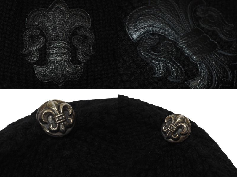 極美品 CHROME HEARTS クロムハーツ BSフレア レザーパッチ ニット  