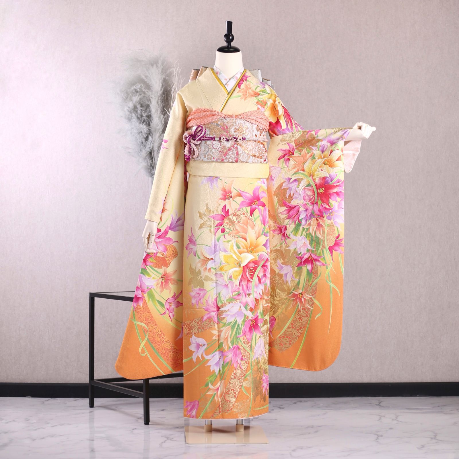 【美おり】振袖 正絹 振袖フルセット 7点セット 成人式 エレガント 牡丹 美おり】振袖 正絹 振袖フルセット 7点セット 成人式 モダン古典