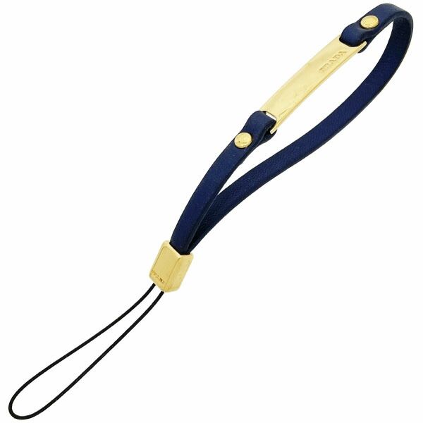 プラダ ストラップ ロゴプレート 携帯ストラップ ナッパ レザー 革 ネイビー 紺 ゴールド金具 1AR099 PRADA キーホルダー モバイル ブランド小物 き BLUETTE