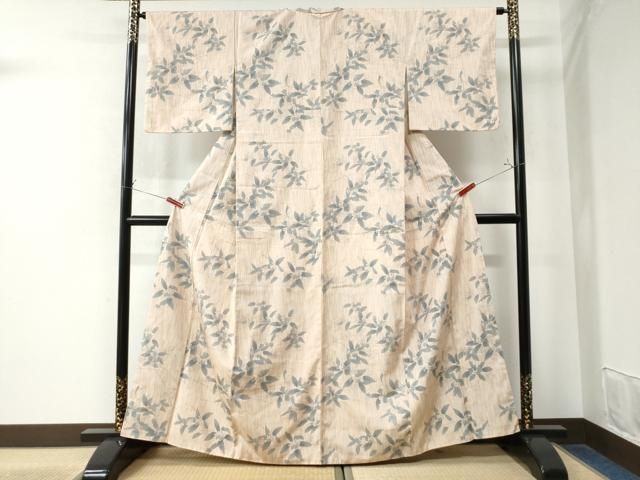 平和屋着物●上質な小紋 紬地 手描き 枝花文 正絹 CAAW8447yc