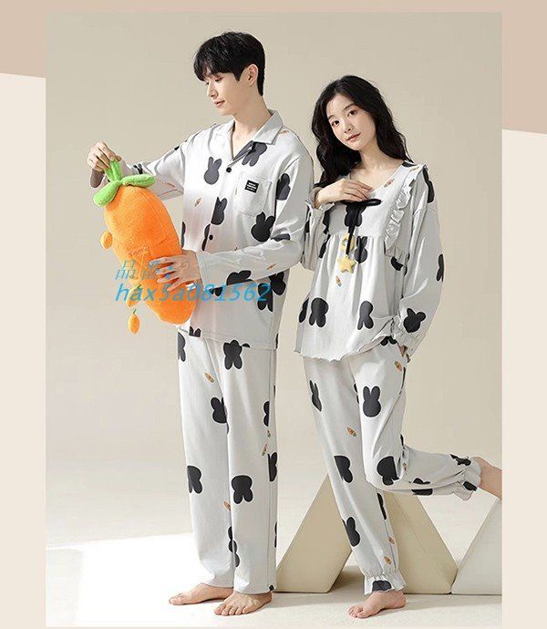 品質保証！ ペアパジャマ 冬春秋 ２点セット 綿100％ ルームウェア メンズ 寝巻き 韓国風 部屋着 シンプル カップル 大きいサイズ ゆったり hax5a081562