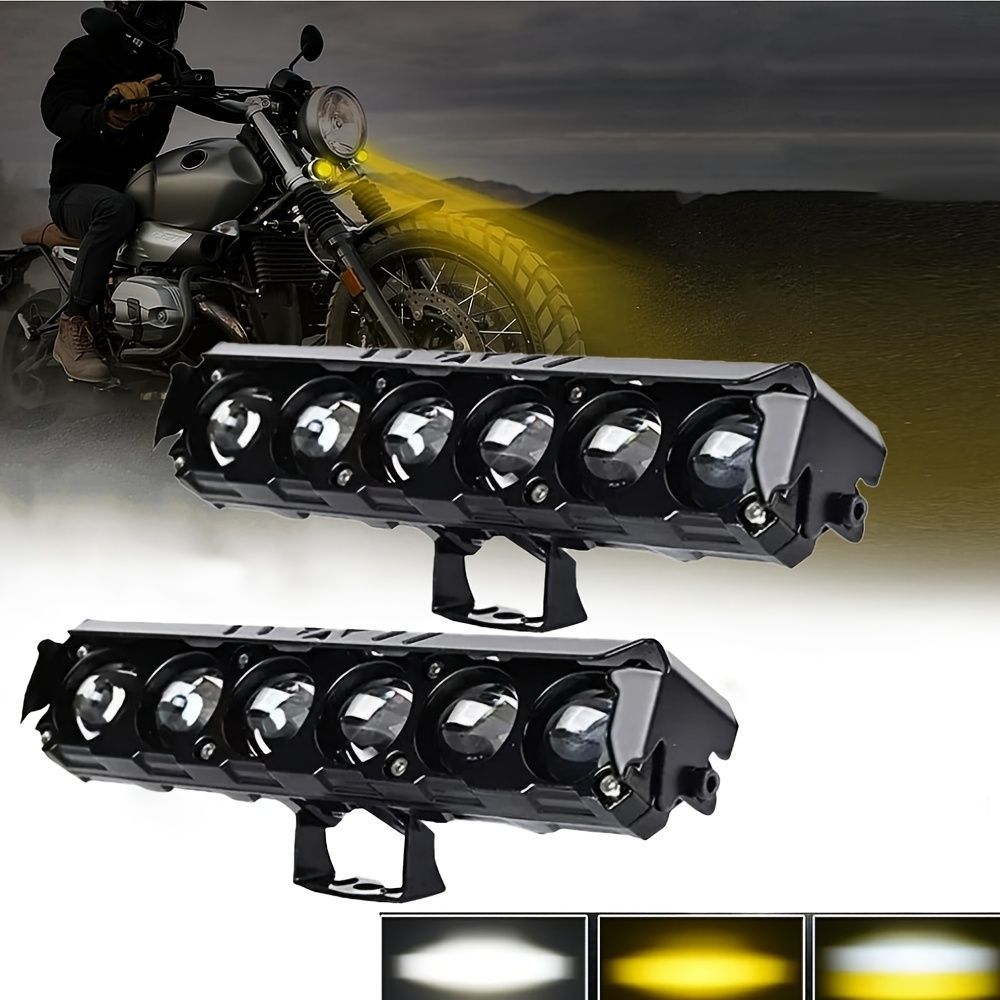 2個セット バイク用 ヘッドライト LEDライト ライトバー 補助ライト18cm 6レンズ ホワイト イエロー 12-24V 装飾 外装 カーライト 車用 おしゃれ 明るい 汎用品 t7859