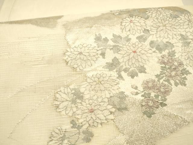 平和屋着物＊夏物　太鼓柄袋帯　草花文　銀糸　正絹　逸品　DAAX8928cm 平和屋着物＊夏物 太鼓柄袋帯 草花文 銀糸 正絹 逸品 DAAX8928cm