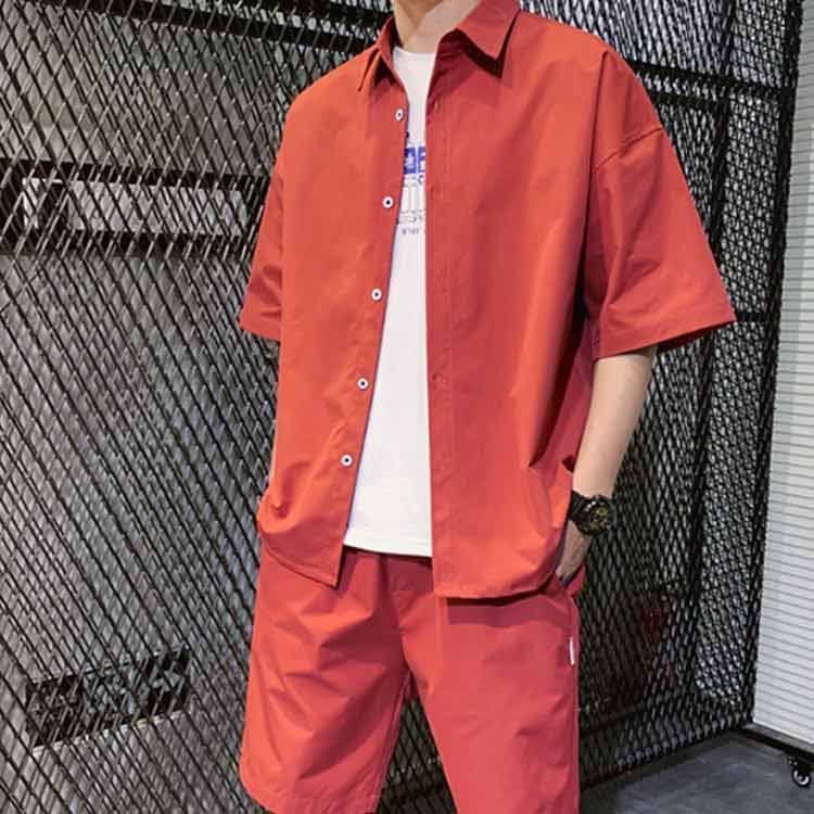 ハーフパンツ カジュアルシャツ 上下セット 半袖 メンズ