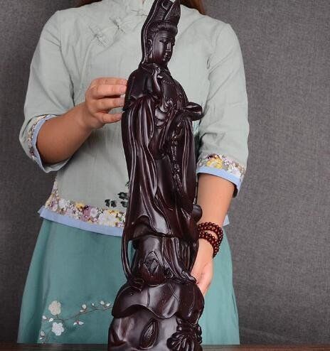 新品 仏教美術 木彫仏像 精密細工 木彫り 黒檀木 観音菩薩像