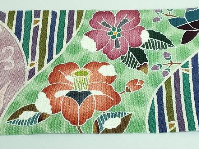 平和屋本店□極上 手描き友禅作 腰原淳策 九寸名古屋帯 草花 桐 鬼しぼ