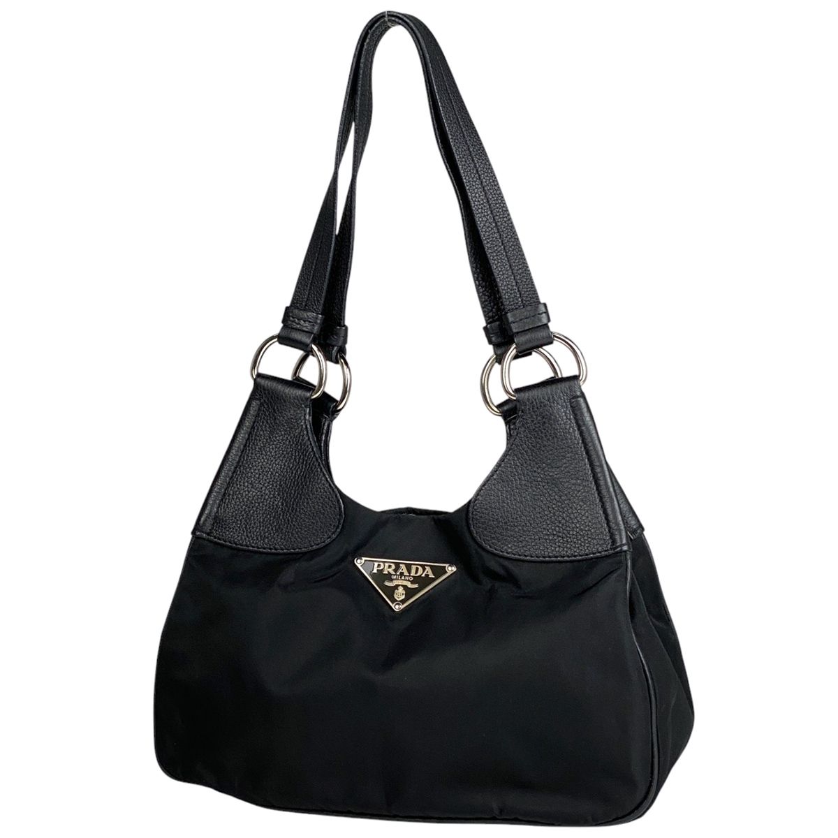 プラダ PRADA ロゴプレート ハンドバッグ 肩掛け ハンドバッグ テスートナイロン ネロ ブラック BR0930 レディース