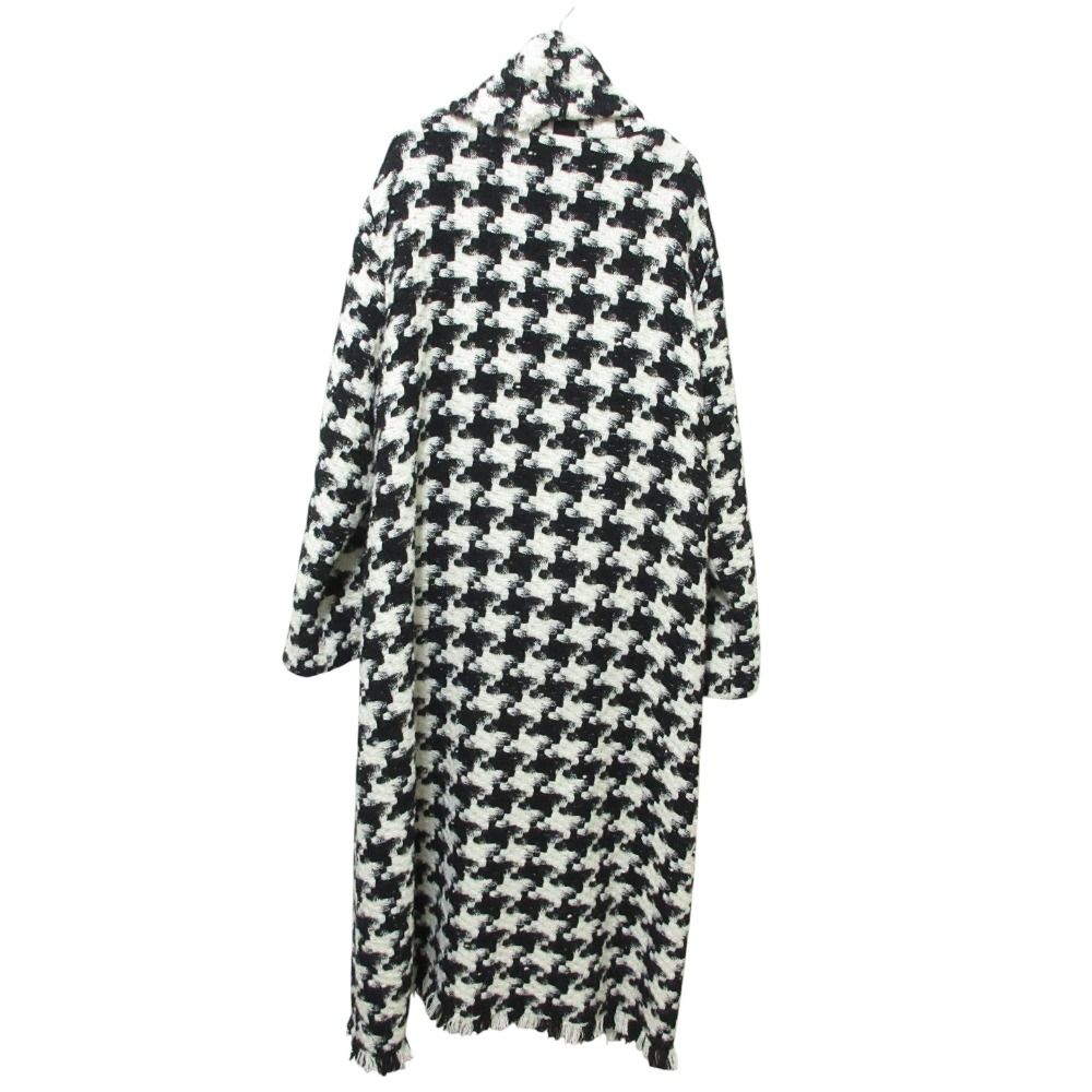 Carolina Herrera キャロライナヘレラ 千鳥柄 ベルテッド ニットガウンコート ホワイト ブラック レディース 古着 WWW_SIROKUMA-CORPORATION_COM