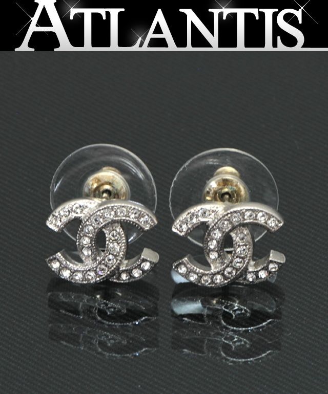 シャネル CHANEL ココマーク ラインストーン ピアス シルバー