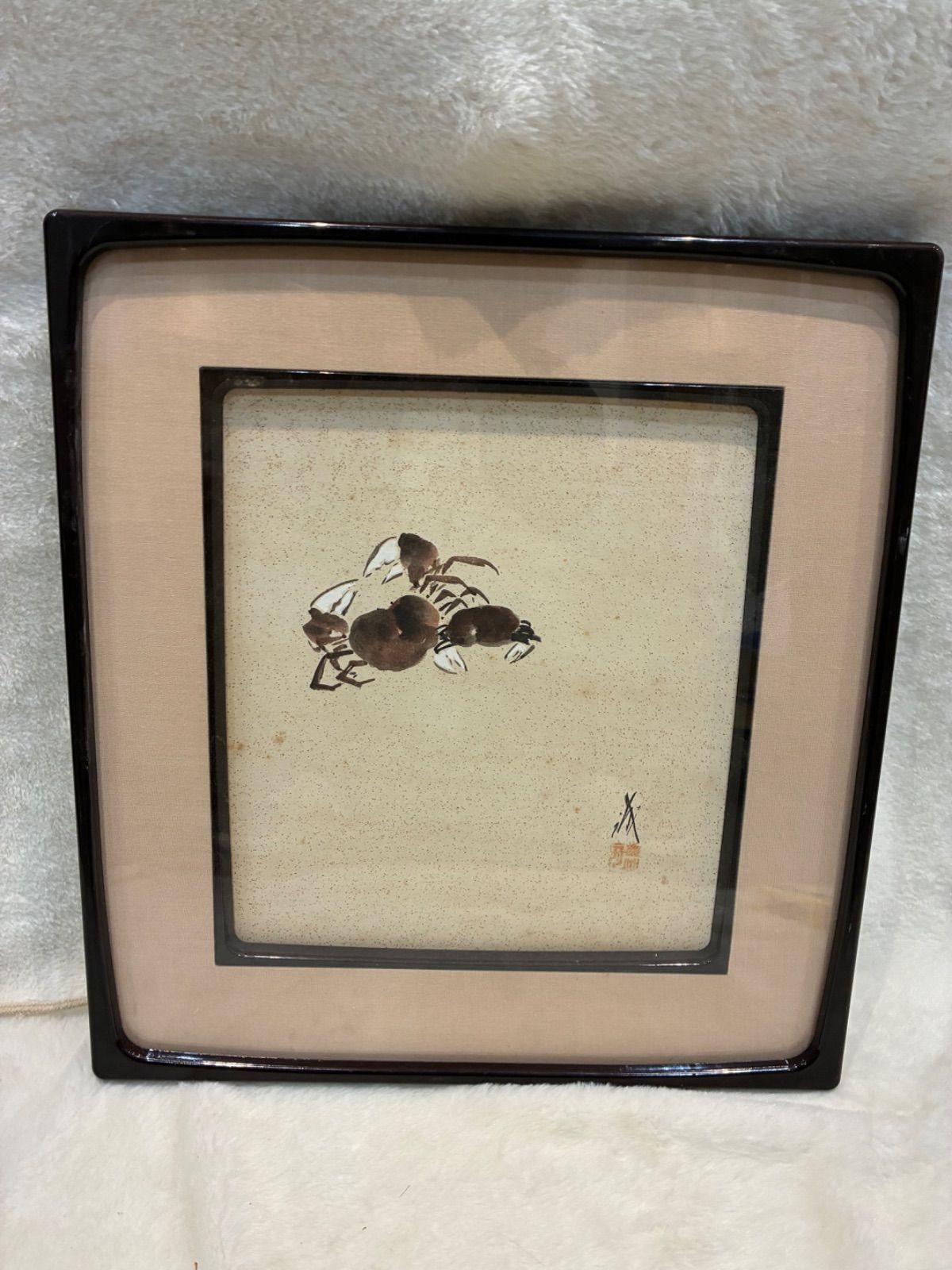蟹図 水墨画 落款あり 額装 額入り 中国画