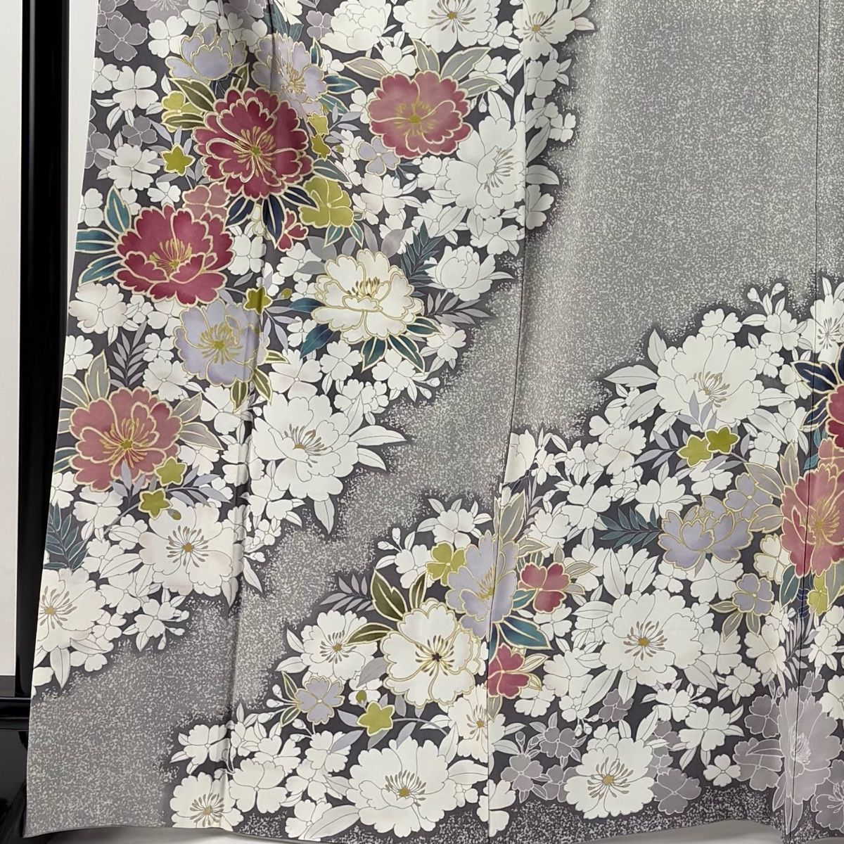 訪問着 身丈166.5cm 裄丈66.5cm M 袷 草花 金糸 金彩 灰紫 正絹 秀品