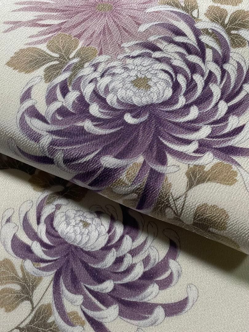 染帯 九寸名古屋帯 鬼しぼちりめん 菊 正絹 全通