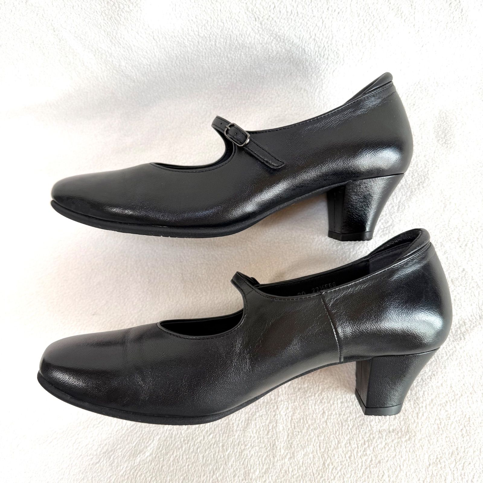 極美品✨ペダラ ストラップ スクエアトゥ レザー ブラック 22.5 3EEE