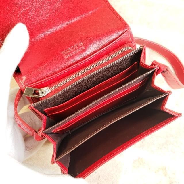 ヒロフ HIROFU ☆ レザー ハンドル付 二折財布 財布 イタリア製 赤