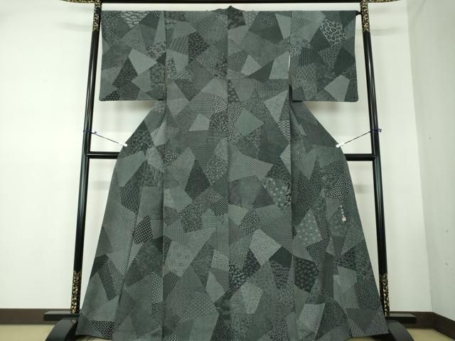 平和屋着物○江戸小紋 寺山存男 百柄 吉祥花鳥文 黒地 正絹 逸品