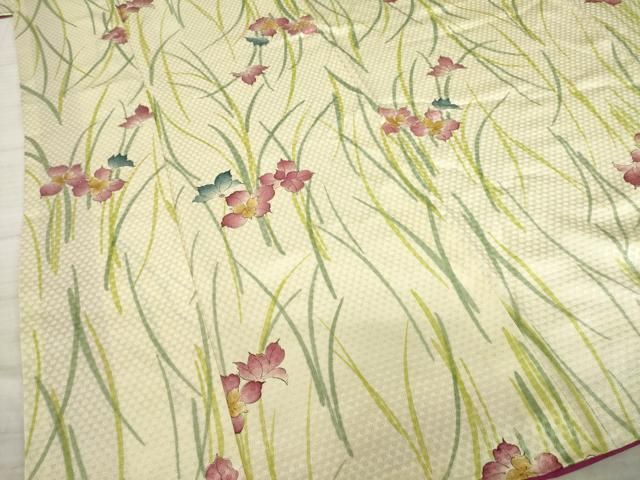 平和屋着物▽上質な小紋 手描き 草花文 正絹 逸品 AAAT6677ck