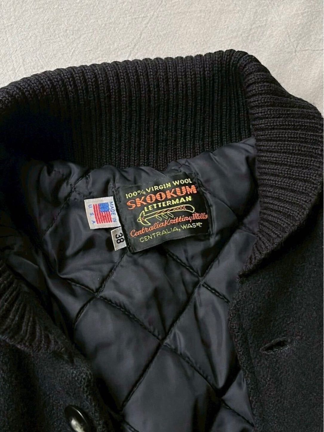 レザー×ウール】90s USA製 SKOOKUM スタジャン / 38 ブラック