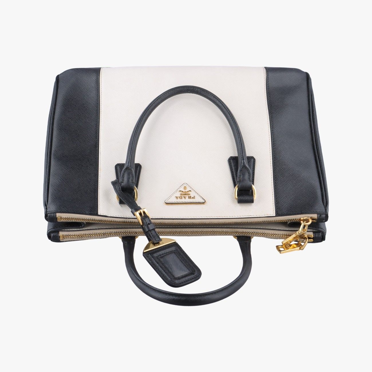 プラダPradaガレリアブラック×ホワイトサフィアーノレザーB2274C25