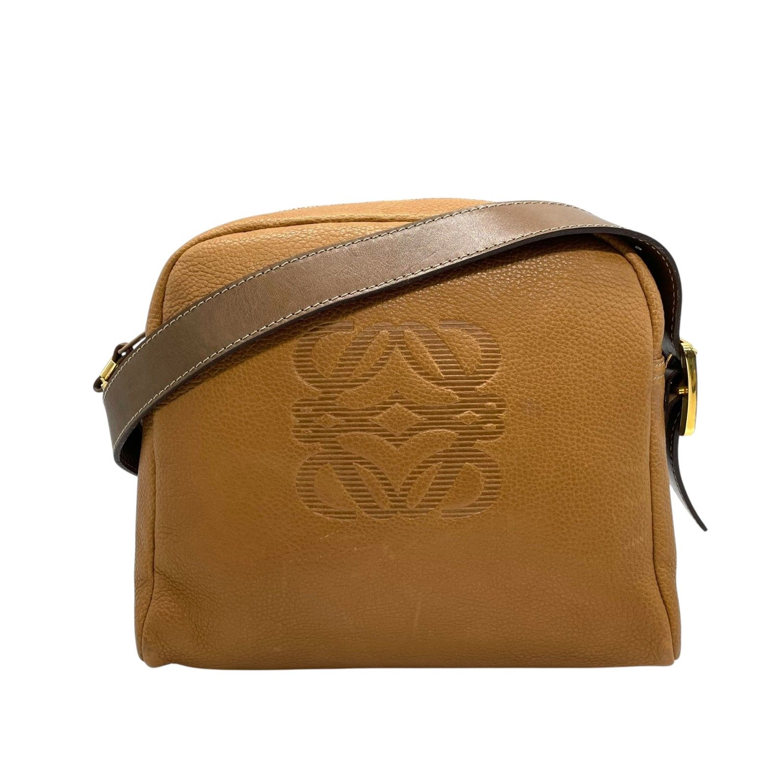 LOEWE ロエベ アナグラム型押し レザー ショルダーバッグ キャメル 