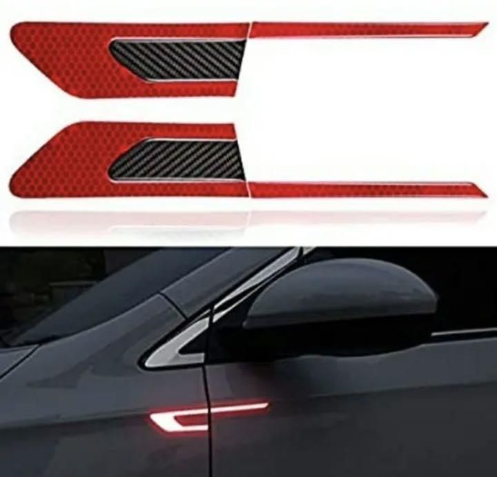 汎用 車 カー用品 反射 ステッカー 反射板 カーボン 防水 赤2枚セット