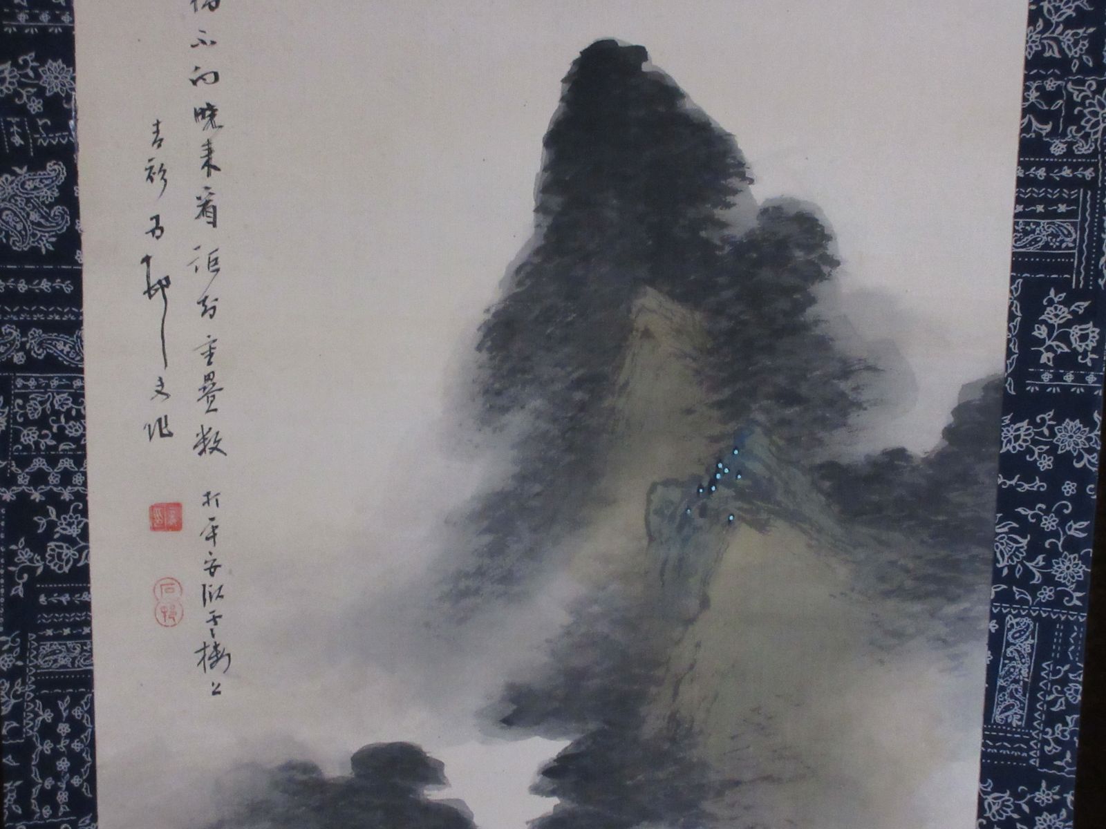 ☆古美術 掛け軸 掛軸 絹本 肉筆 石邨筆 彩色山水 掛軸 小林雄山『彩色