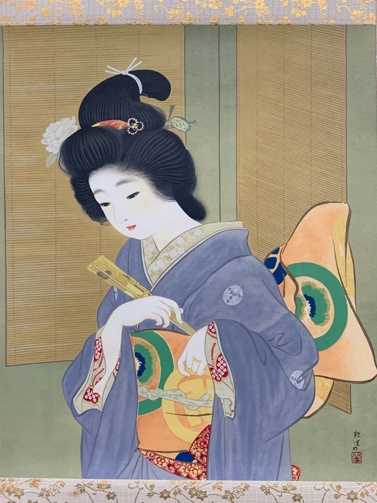 掛け軸 72 上村松園 舞じたく 竹内栖鳳師事 近代美人画 京都の人 195 250 茶掛 掛軸 古美術 骨董 お げ まとめてお取引