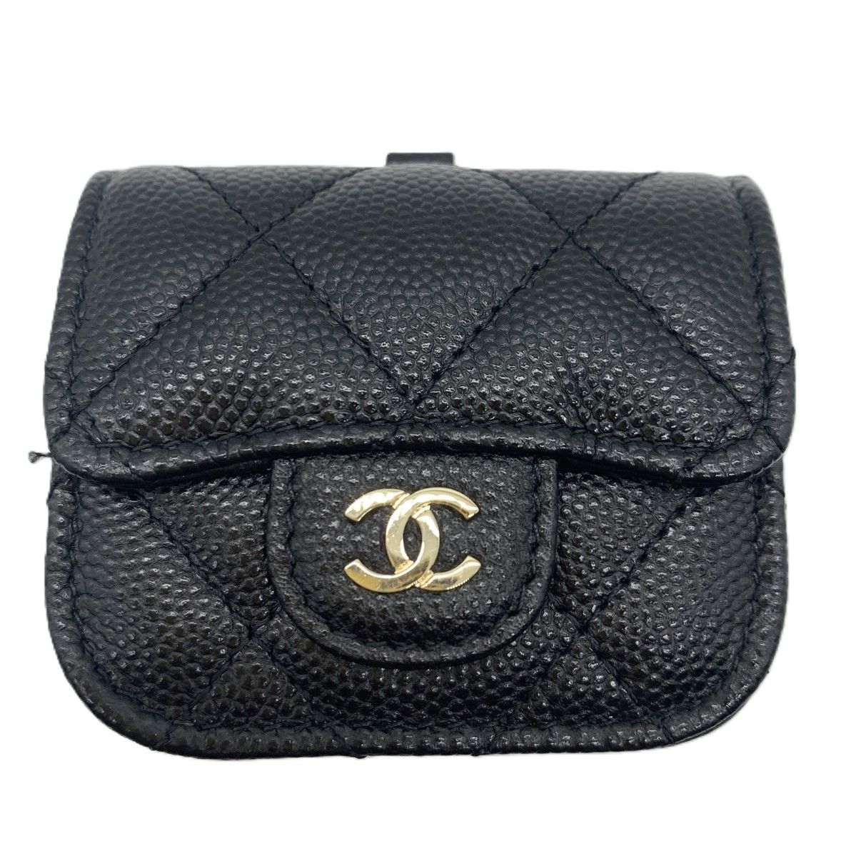 シャネル マトラッセ AirPodsケース イヤホンケース キャビアスキン ブラック ゴールド金具 30番台 CHANEL ABランク