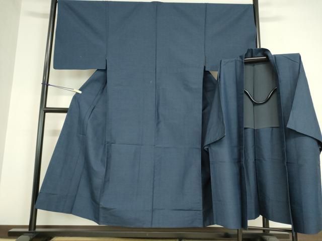 平和屋着物▽男性 紬 単衣 アンサンブル 留紺色 正絹 DAAX3097az