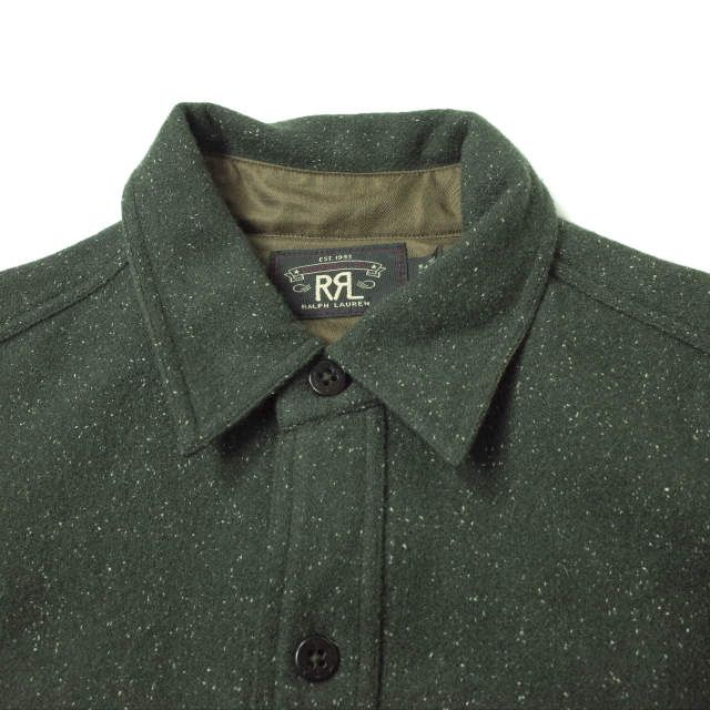 RRL ダブルアールエル CPO SHIRTS ウールシルク CPOシャツ 782804330001 M ダークグリーン Double RL 長袖  ネップ ゴマ塩 トップス g11442