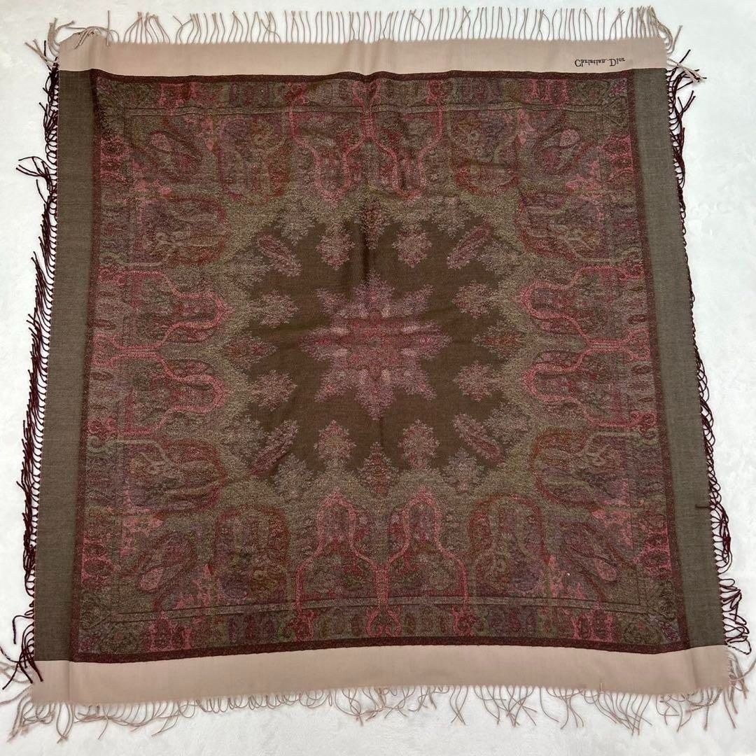 H622 美品 クリスチャンディオール フリンジ 大判 ストール レディース 美品 クリスチャンディオール フリンジ 大判 ストール