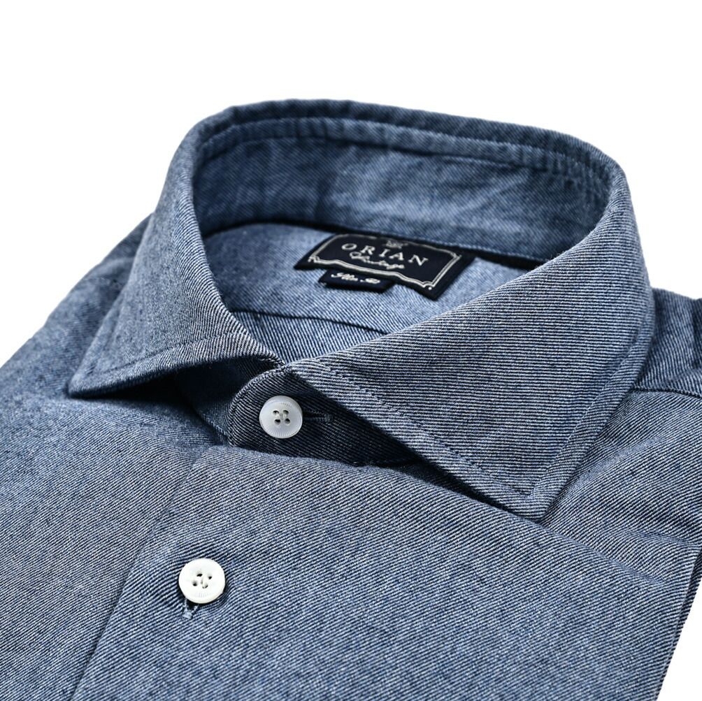 ORIAN Vintage SLIM FIT ドレスシャツ ホリゾンタルカラー 長袖 秋冬 春 3シーズン コットン100% ブルー 412456