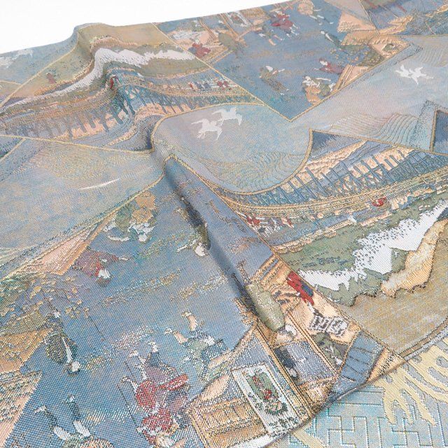 袋帯 中古 全通 本金 広重東海道五十三次全図 箔糸 多色 金