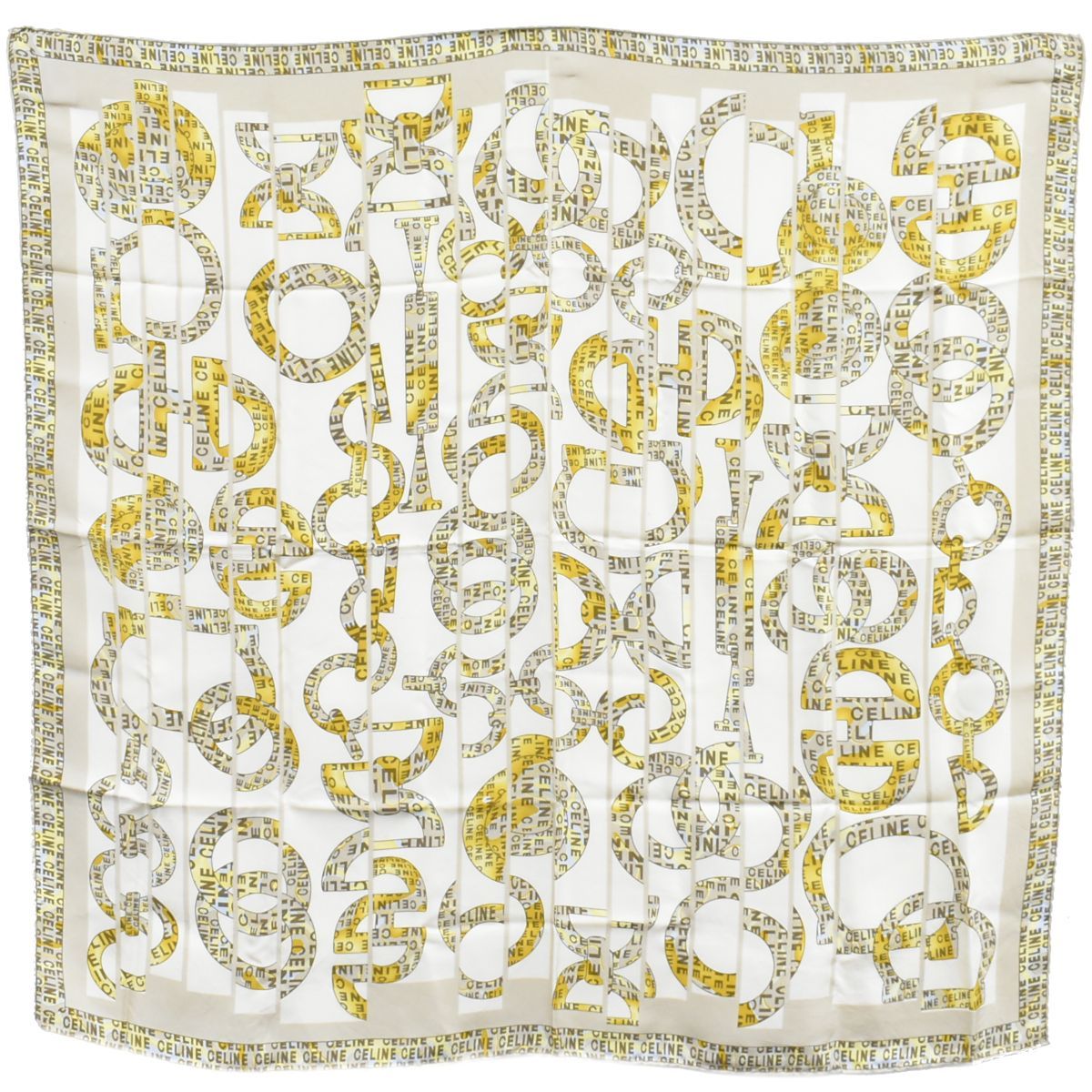 本物 セリーヌ CELINE ロゴ チェーン モチーフ スカーフ ショール バンダナ シルク アイボリー ホワイト ベージュ 服飾小物 フォロー割