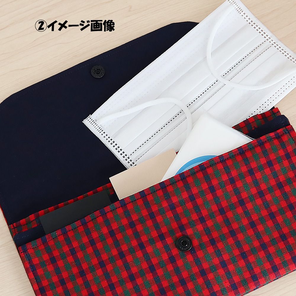 ファミリア風 赤チェック×ネイビー タータンチェック マルチケース
