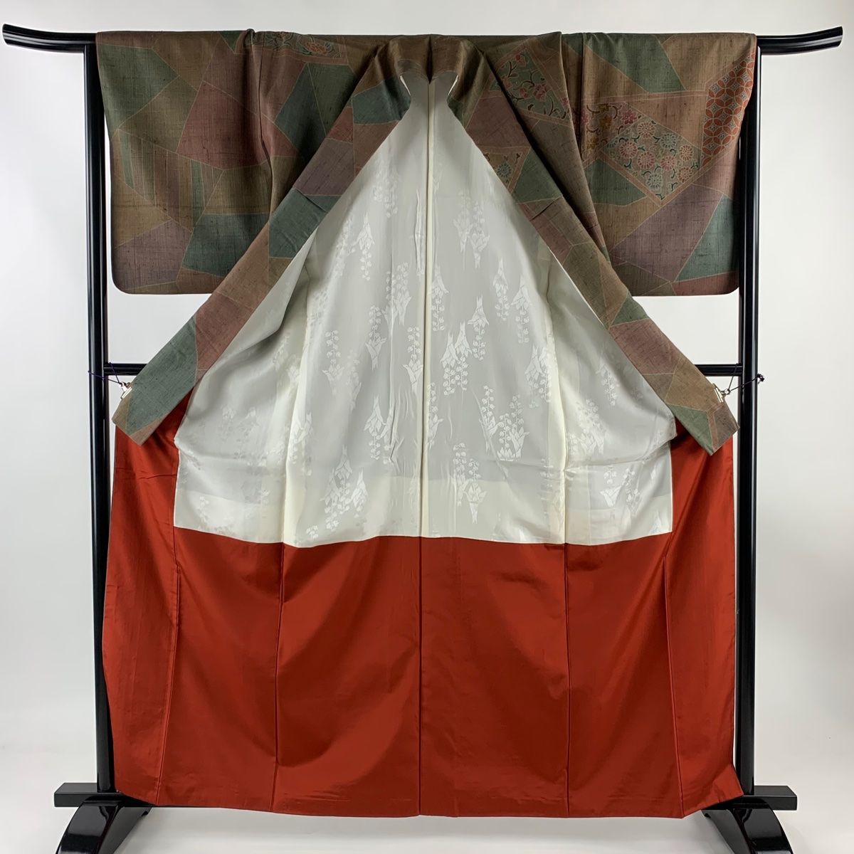 平和屋本店□極上 小紋 単衣 花唐草文 銀彩 やまと誂製 逸品  